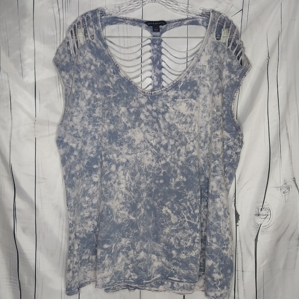 Rock & Republic Blue Tie-Dye Women's Y2K Moto Top
